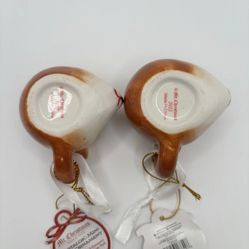 Mr Christmas 2022 Nostalgic REINDEER Mini Mug Ornament‎ Set of 2 NWT Retro